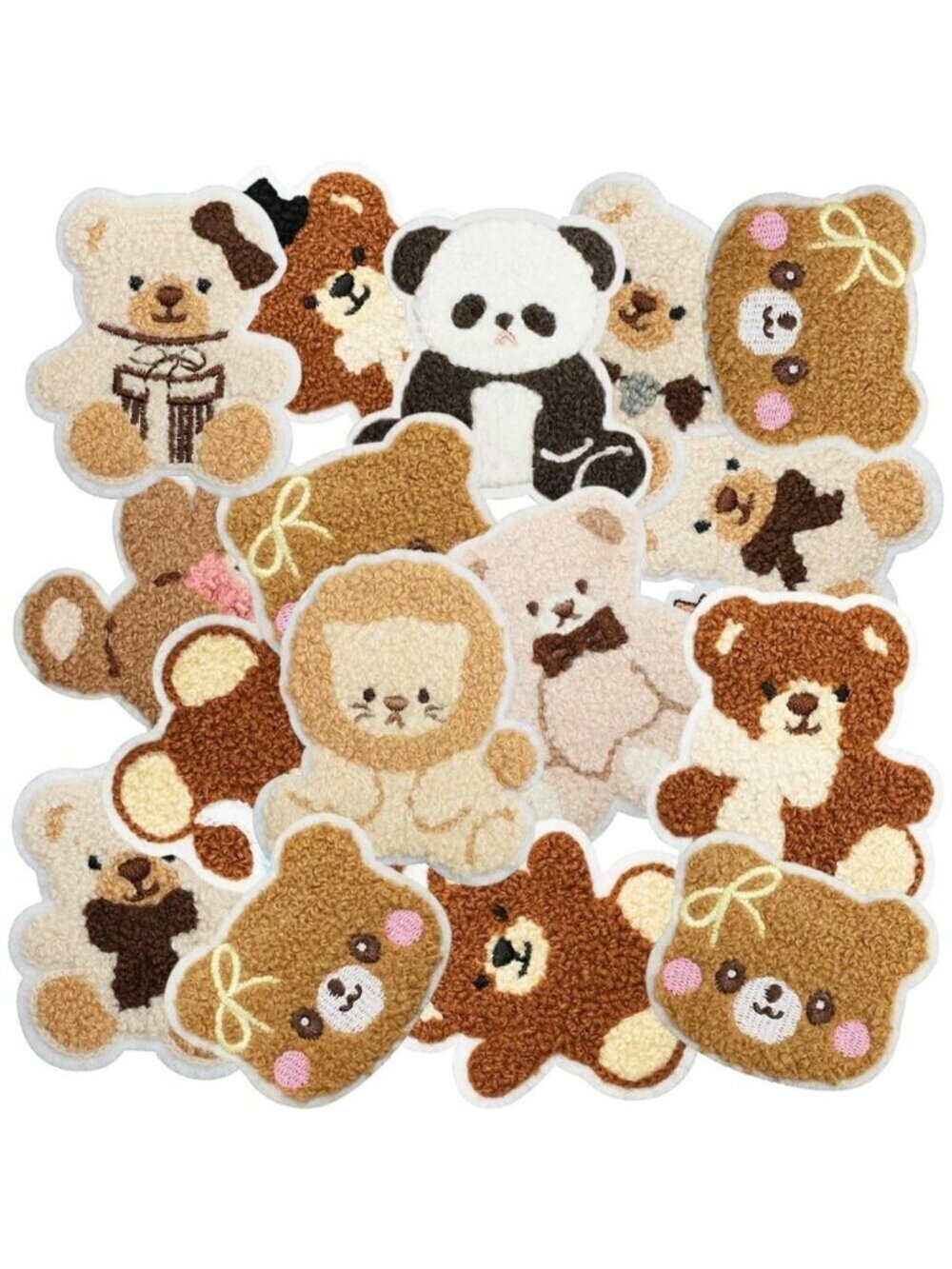 16pcs Plush Bear Embroidered Patches Cute Animal Appliques for Clothes and Bags
